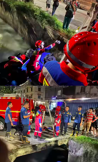 Petugas Damkar mengevakuasi sebuah bajaj tercebur ke kali di Pademangan, Jakarta Utara pada Rabu (24/12). Foto: Dok. Humas Jakfire