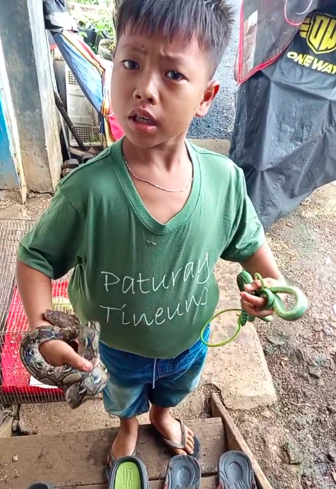 Dika (11), bocah di Bandung yang hobi cari ular untuk tambahan uang jajan.  Foto: Dok. Moel