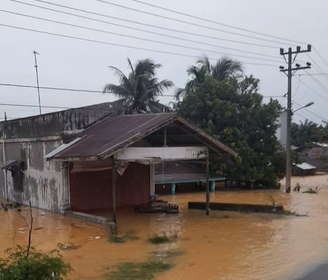Kondisi banjir di daerah Manyak Payed, Aceh Tamiang, cukup tinggi dan airnya deras | Foto: Maskur Abdullah.