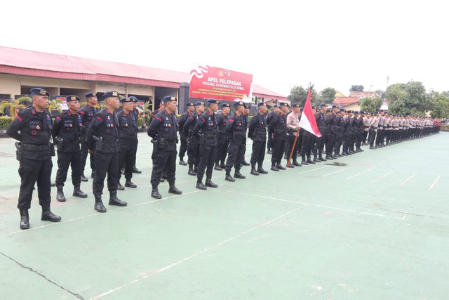 Personel Brimob Polda Sumsel yang akan membantu pemulihan Aceh. Foto : Polda Sumsel