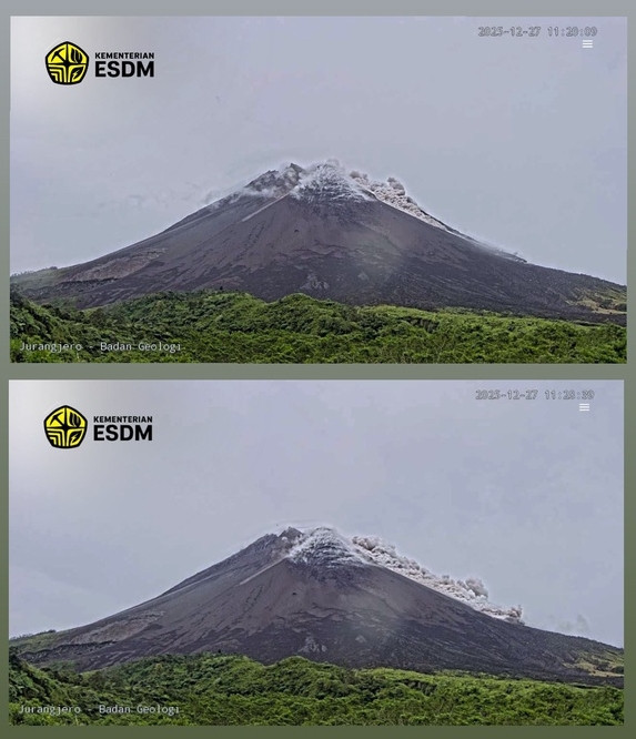 Gunung Merapi mengeluarkan dua kali awan panas guguran pada hari ini, Sabtu (27/12). Foto: Dok BPPTKG