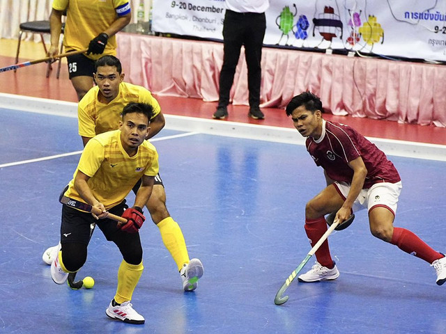 Pertandingan Hoki Indoor putra Indonesia melawan Malaysia di final SEA Games 2025 Thailand. Foto: Malaysian Hockey Confederation