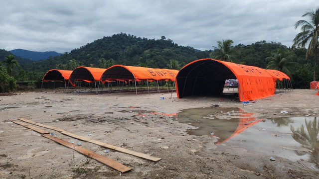 Lahan yang sudah disiapkan untuk pembangunan huntara di Korong Asam Pulau, Kayu Tanam, Kab. Padang Pariaman, Sumatera Barat