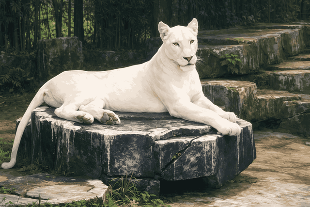 Macan Albino koleksi Lembang Park & Zoo. Macan albino sangat rentan terhadap cahaya dan lingkungan (Foto: Dokumentasi Penulis)