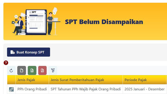 Menu pelaporan SPT Tahunan PPh Orang Pribadi