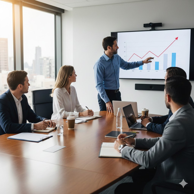 Beberapa karyawan sedang melakukan meeting di kantor. (Foto: Ilustrasi AI oleh Gemini)