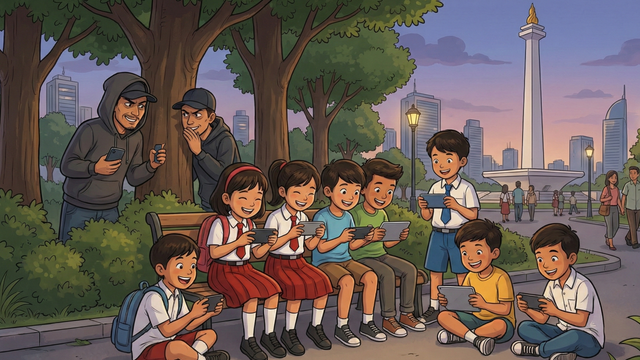 ilustrasi ini dipahami sebagai pengintai rekrutmen teroris atau penculik anak? 