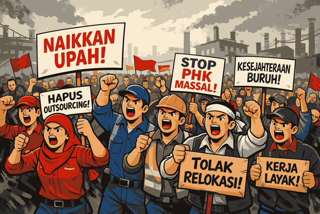Ilustrasi demo kenaikan gaji. Ilustrasi dibuat oleh AI