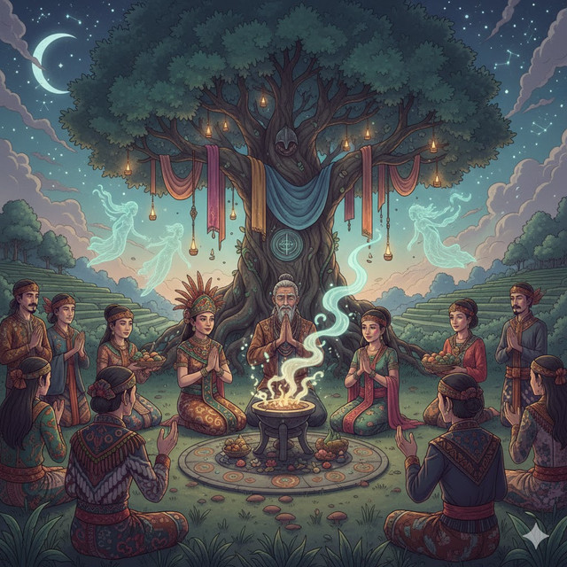 Ilustrasi ritual yang dilakukan masyarakat. Sumber: Generate AI