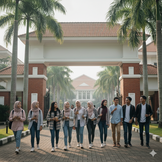 Ilustrasi beberapa mahasiswa berjalan di dalam Kampus. (Foto: Gemini Google)