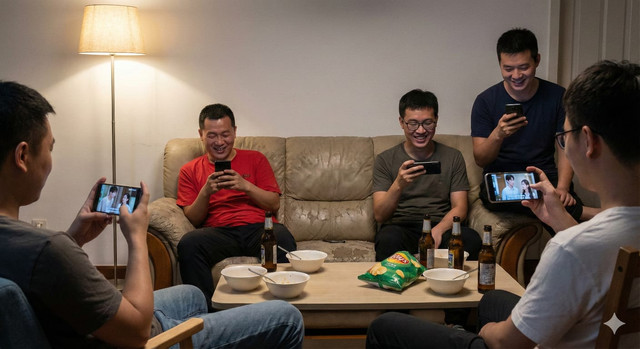 Ilustrasi pria dewasa yang sedang menonton short drama China China (Sumber: Gemini)