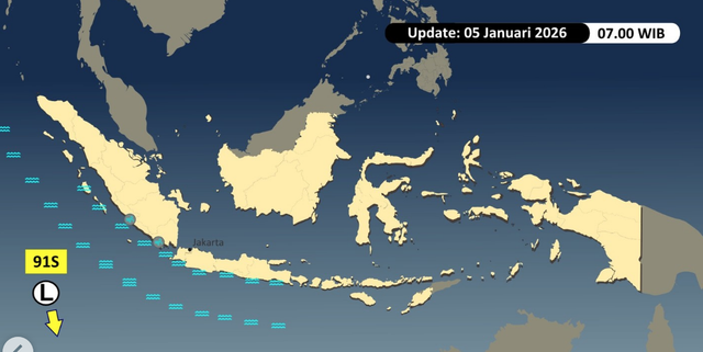 Bibit siklon tropis 91S pada 5/1/2026. Foto: Dok. BMKG