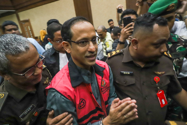 Nadiem Makarim usai menjalankan persidangan di Pengadilan Tipikor, Jakarta, Senin (5/1/2025). Foto: Iqbal Firdaus/kumparan