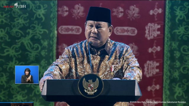 Presiden Prabowo Subianto memberikan sambutan saat menghadiri Perayaan Natal Nasional 2025 di Jakarta, Senin (5/1/2026). Foto: YouTube/ Sekretariat Presiden