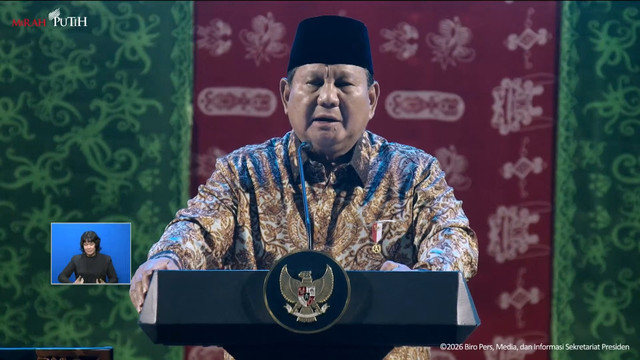 Presiden Prabowo Subianto memberikan sambutan saat menghadiri Perayaan Natal Nasional 2025 di Jakarta, Senin (5/1/2026). Foto: YouTube/ Sekretariat Presiden
