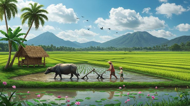 Gambar ilustrasi Petani Sawah (dihasilkan oleh AI)