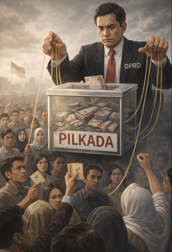 Pilkada lewat DPRD menguji kepercayaan negara pada rakyat dan makna demokrasi. (Sumber: AI Generated)
