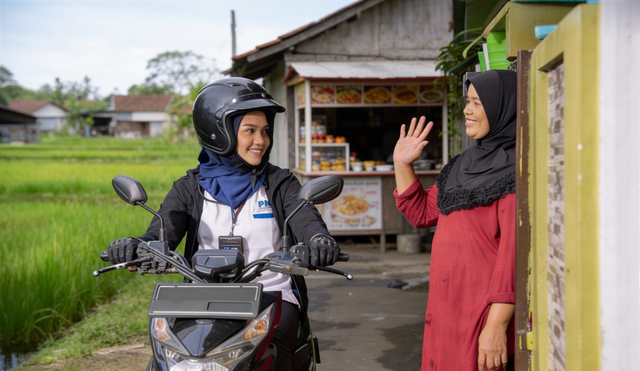 Account Officer (AO) PNM saat mengunjungi kediaman nasabah Mekaar. Foto: Dok. PNM