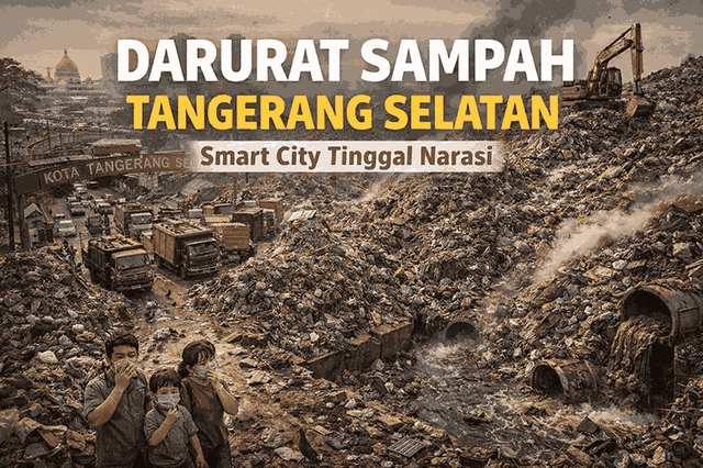 Darurat Sampah di Kota Tangerang Selatan, Sebuah Bukti Bahwa Kota-kota Besar Gagal Mengelola, Namun Berlomba Memoles Citra Kota Dengan Narasi “Smart City”. (Ilustrasi dibuat AI)