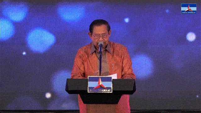 Ketua Majelis Tinggi Partai Demokrat Susilo Bambang Yudhoyono (SBY) dalam acara Puncak Perayaan Natal Nasional 2025 Partai Demokrat di Hotel Bidakara, Jakarta Selatan, Senin (12/1/2026). Foto: YouTube/ Partai Demokrat 