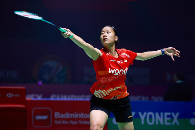 Putri Kusuma Wardani ketika bermain di India Open 2026. Foto: Dok. PBSI