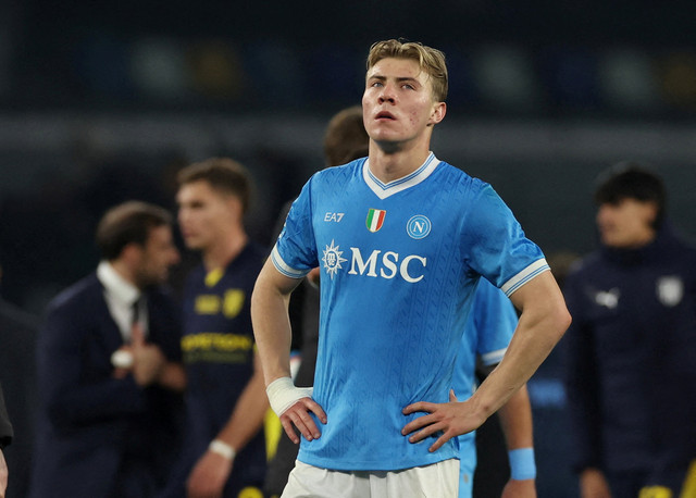 Raut Rasmus Hojlund di Stadio Diego Armando Maradona, Kamis (15/1) dini hari WIB. Foto: REUTERS/Ciro De Luca