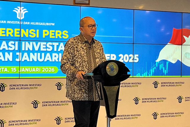 Menteri Investasi dan Hilirisasi sekaligus CEO Danantara Indonesia Rosan Roeslani saat konferensi pers Realisasi Investasi Triwulan IV 2025 di Jakarta, Kamis (15/1/2026). Foto: Fariza Rizky Ananda/kumparan
