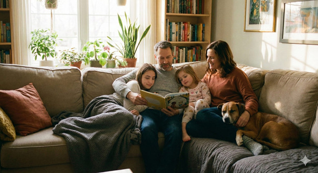 Ilustrasi suasana rumah yang aman dan nyaman bagi tumbuh kembang anak perempuan (Sumber: Gemini AI)