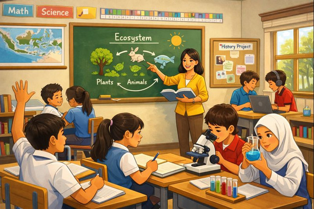Ilustrasi proses belajar di sekolah. Foto: Chat GPT