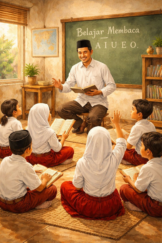 Illustrasi guru mengajar (ChatGPT Image)