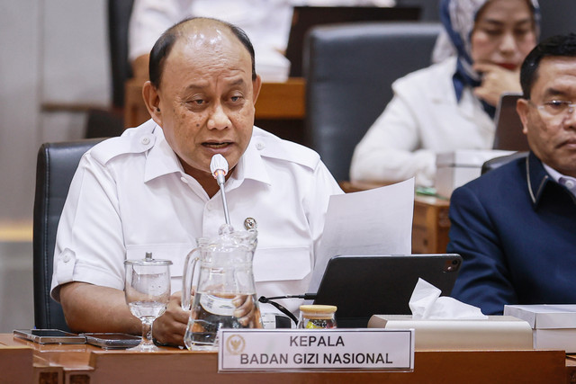 Kepala Badan Gizi Nasional (BGN) Dadan Hindayana menyampaikan paparan pada Rapat Dengar Pendapat (RDP) dengan Komisi IX DPR di Kompleks Parlemen, Senayan, Jakarta, Selasa (20/1/2026). Foto: Dhemas Reviyanto/ANTARA FOTO