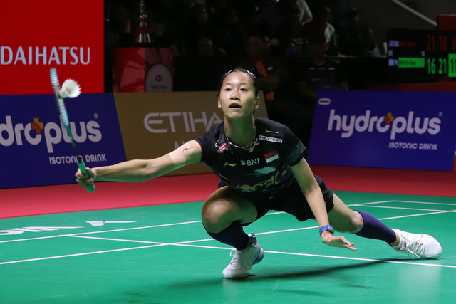 Tunggal putri Indonesia Putri Kusuma Wardani saat melawan wakil Taiwan Sung Shuo-yun pada Daihatsu Indonesia Master 2026 di Istora Senayan, Jakarta, Rabu (21/1/2026). Foto: Jamal Ramadhan/kumparan