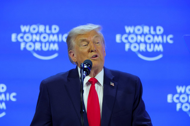 Presiden AS Donald Trump berbicara selama World Economic Forum (WEF) di Davos, Swiss, Rabu (21/2026). Foto: Denis Balibouse/REUTERS