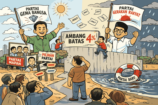 Partai baru diuji oleh gagasan dan daya tahan, bukan sekadar figur dan janji. (Ilustrasi AI)