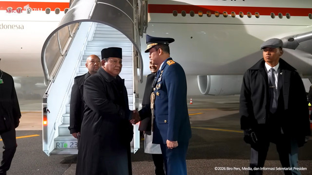 Presiden Prabowo tiba di Zurich untuk hadiri World Economic Forum 2026, Swiss, Rabu (21/1/2026). Foto: YouTube/Sekretariat Presiden