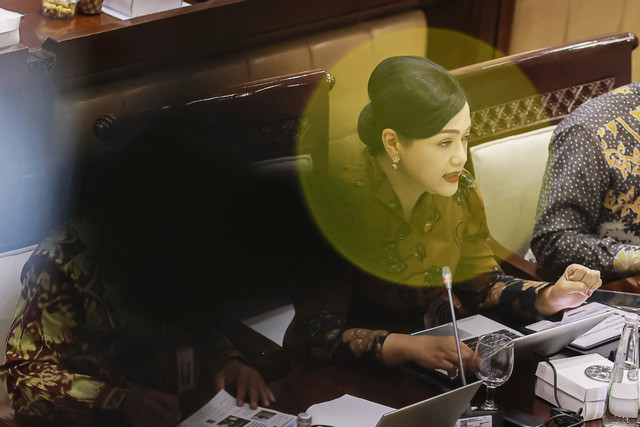 Anggota Dewan Komisioner OJK, Friderica Widyasari Dewi menyampaikan paparan pada rapat kerja dengan Komisi XI DPR di Kompleks Parlemen, Senayan, Jakarta, Kamis (22/1/2026). Foto: Dhemas Reviyanto/ANTARA FOTO