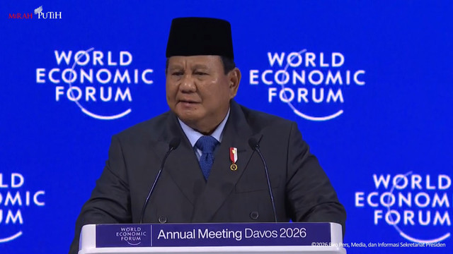 Presiden Prabowo Subianto berbicara selama World Economic Forum (WEF) di Davos, Swiss, Kamis (22/2026). Foto: Youtube/Sekretariat Presiden