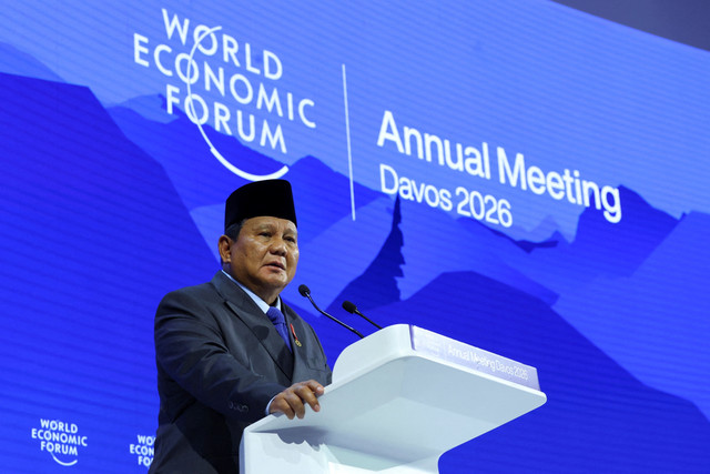 Presiden Prabowo Subianto berbicara selama World Economic Forum (WEF) di Davos, Swiss, Kamis (22/2026). Foto: Denis Balibouse/REUTERS