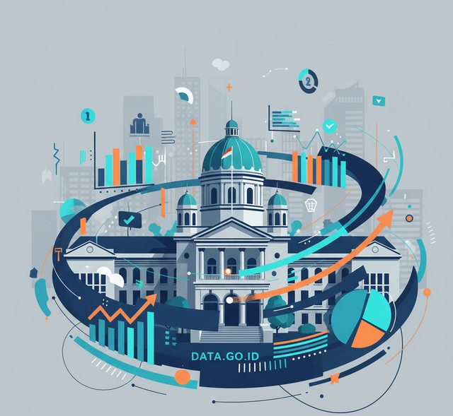 Ilustrasi Gambar ini merepresentasikan kontras antara fisik gedung pemerintahan dengan kompleksitas data statistik. (Sumber foto: Idisign)