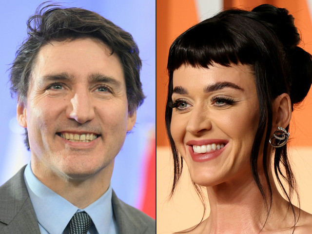 Kombinasi gambar Perdana Menteri Kanada Justin Trudeau dan penyanyi AS Katy Perry di Beverly Hills, California, pada 2 Maret 2025. Foto: Sergei Gapon and Michael Tran / AFP