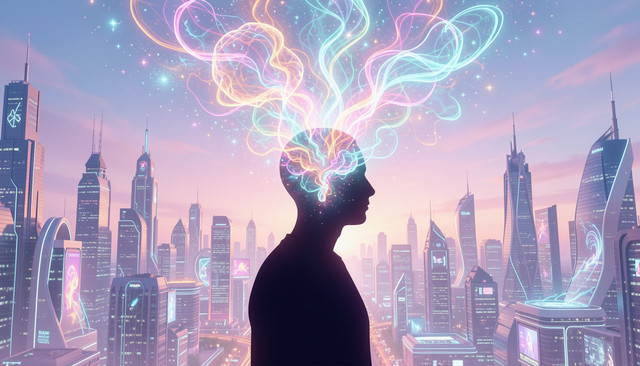 Ilustrasi imajinasi, ide, kreatifitas manusia dalam bayang-bayang algoritma kecerdasan buatan; Image generated by Freepik.