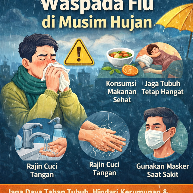 Ilustrasi Waspada Flu di Musim Hujan (Sumber Gambar: ChatGPT AI)