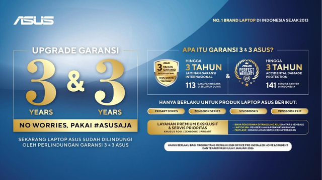 Asus resmi memberlakukan peningkatan standar layanan purnajual laptop di Indonesia, seperti lulus uji ketahanan berstandar militer, bergaransi lebih panjang, hingga jangkauan service center terluas. Foto: Dok. ASUS