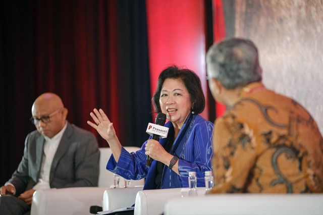 Utusan Khusus Presiden Indonesia Bidang Perdagangan & Kerjasama Multilateral Mari Elka Pangestu dalam talkshow di acara Prasasti Economic Forum 2026 bertema Navigating Indonesia's Next Chapter di Jakarta, Kamis (29/1/2026). Foto: Dok. Istimewa