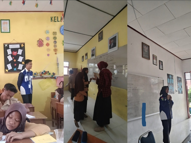 Proses belajar mengajar oleh mahasiswa/i Kukerta kelompok Mawar kepada para siswa/i SDN 04 Bunga Raya.
