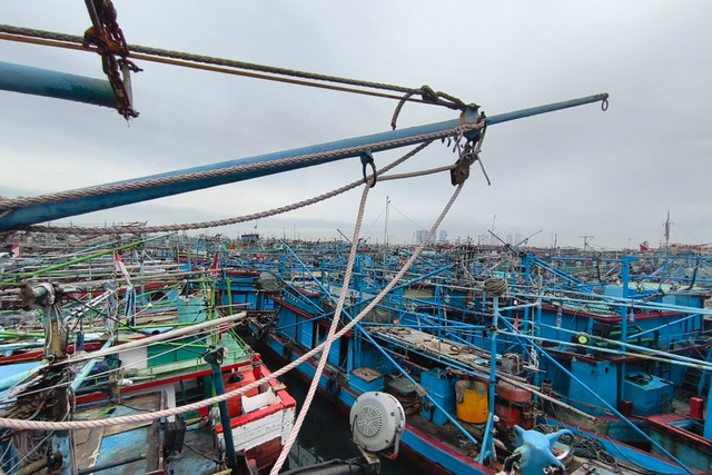 Kondisi ribuan kapal yang terparkir di Dermaga T Pelabuhan Muara Angke, Jakarta Utara, Jumat (30/1). Foto: Jeni Ritanti/kumparan