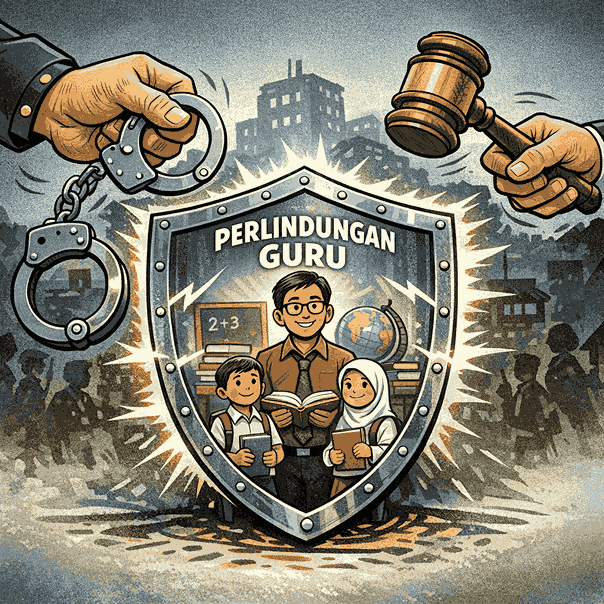 Negara belum sungguh-sungguh melindungi profesi pendidik dari jerat hukum. (ilustrasi dibuat AI)