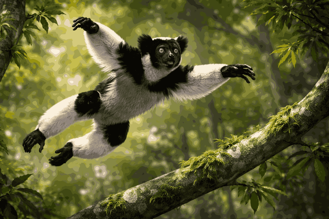 Indri mampu melompat hingga sepuluh meter antarpohon (Gambar: Fabian S.R.)