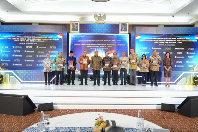 Bank Indonesia dalam peluncuran Laporan Perekonomian Indonesia (LPI) 2025. LPI 2025 mengangkat tema “Tangguh dan Mandiri: Sinergi Mendorong Pertumbuhan Ekonomi Lebih Tinggi dan Berdaya Tahan". Foto: Bank Indonesia.