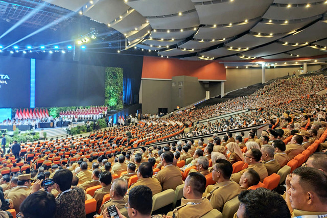 Suasana rapat koordinasi nasional (Rakornas) pemerintah pusat dan daerah 2026 di Sentul International Convention Center (SICC) Bogor, Senin (2/2/2026). Foto: Luthfi Humam/kumparan